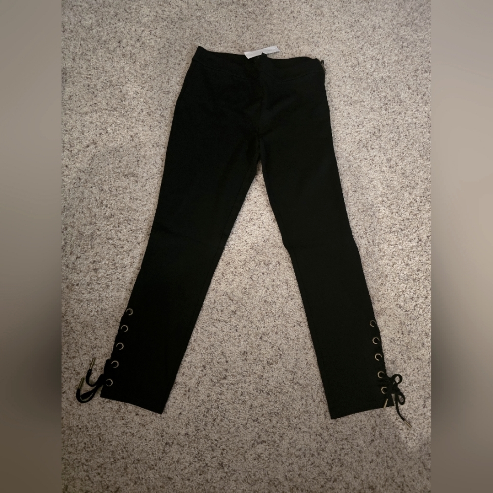 NWT, Ann Taylor, Black Leggings, Side laceup, Size 8